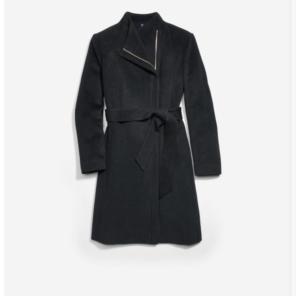 Cole Haan Moulded Collar Slick Wool Belted
Coat Black sz 12
